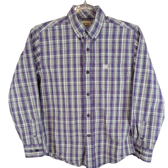 Cinch Size 10 Boys Button Down Shirt Purple White Green - Picture 1 of 9